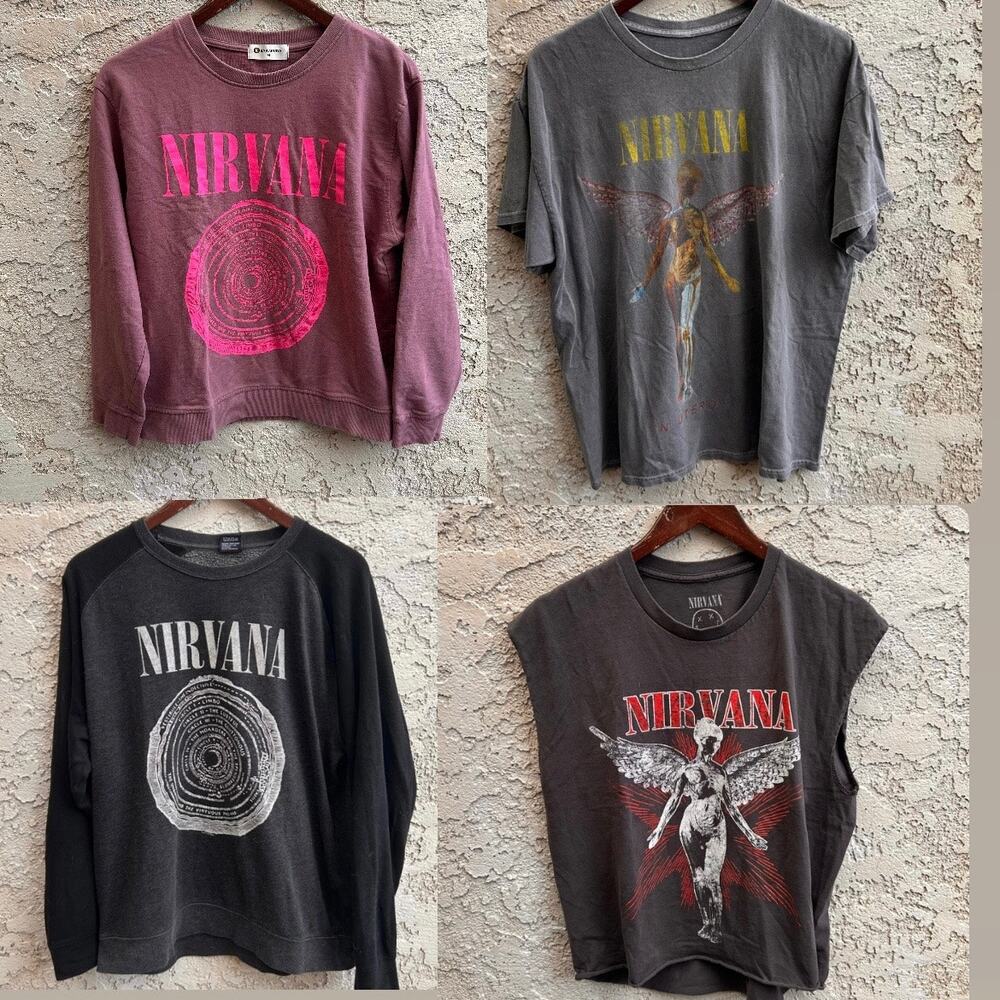 Nirvana Graphic Band T Shirt Sweatshirt Tops Bundle Lot of 4 Womens M